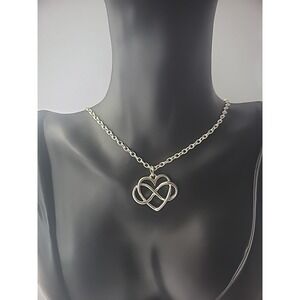 Vintage Necklace Silver Tone Chain Heart Infinity Silver Tone Pendant Women